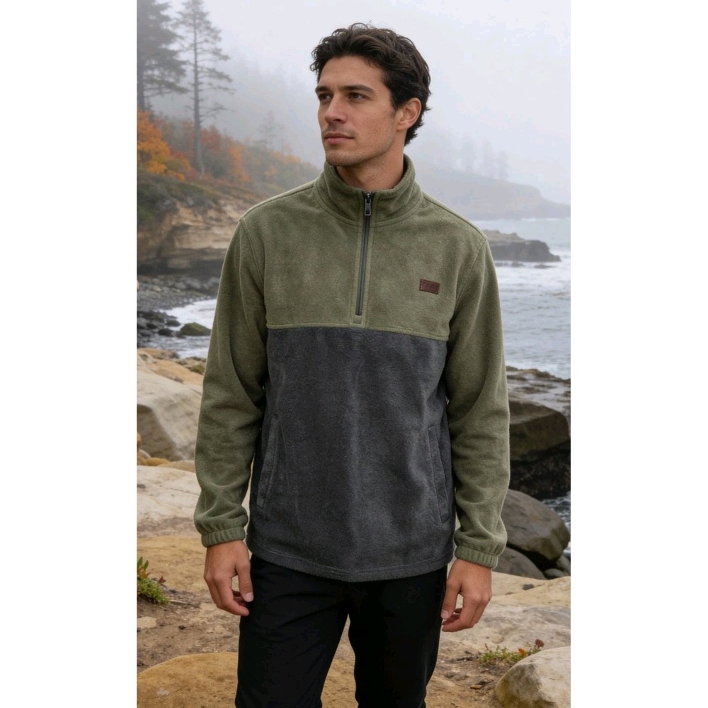 O'Neill Men's Green Gray 1/4 Zip Pullover Fleece‎ Hoodie Size Small NWT MSRP $75